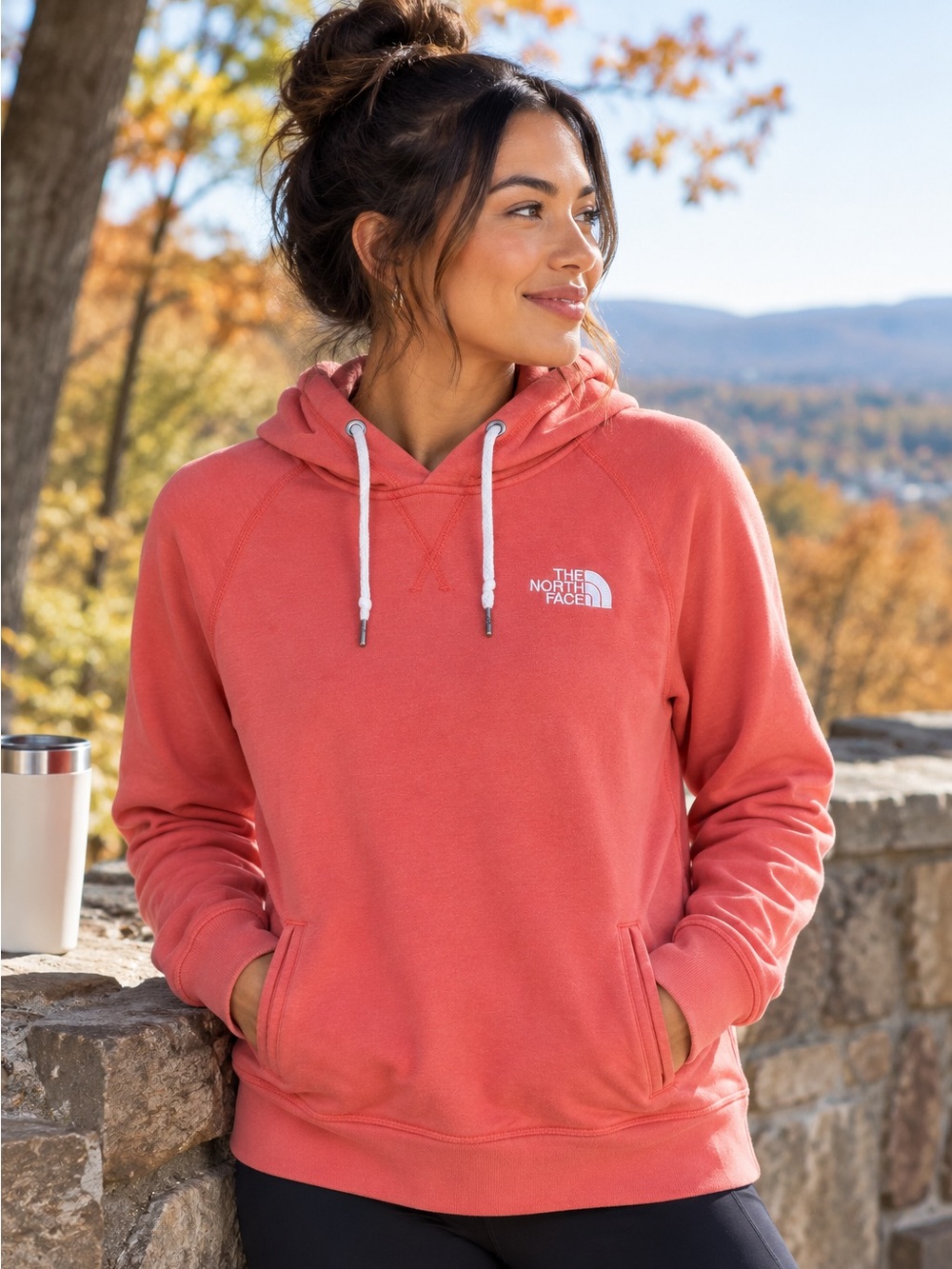 The North Face Women's Large Coral Pink Pullover Hoodie Logo Sweatshirt